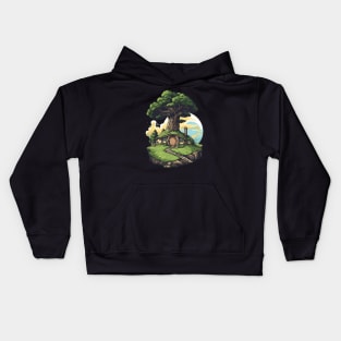 Homely Burrow - Round Door - Halfling Home - Fantasy Kids Hoodie